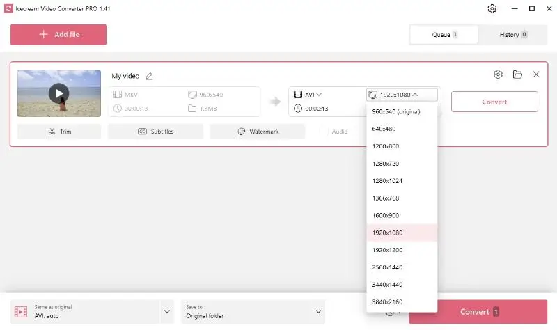 Video conversion settings 2